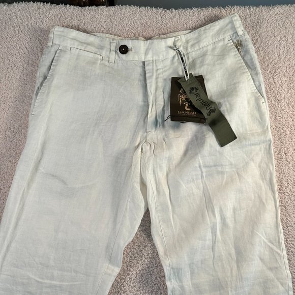 Ganesh Mens White Linen Trouser Pants Size 34 Classic Summer Utility Preppy NWT - Picture 5 of 12